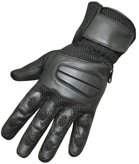 Leather mesh gloves motorcycle bike glove black size l