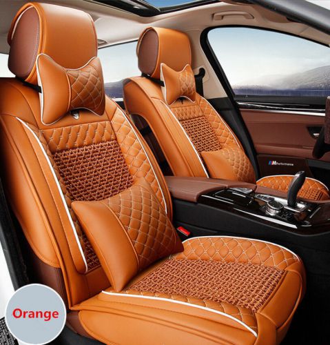 Car cushion covers front + rear seat cover four season ice silk leather orange
