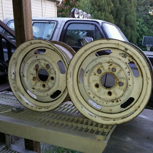 2 chevrolet 14&#034;x6&#034; 5x4.75 bolt pattern chevy rally wheels rim on left is jj code