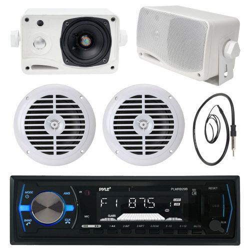 Bluetooth pyle marine usb black radio, 5.25&#034; speakers,3.5&#034; box speakers, antenna