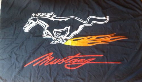 Ford mustang pony garage man cave 62&#034; x 35&#034; flag banner black w/ flames