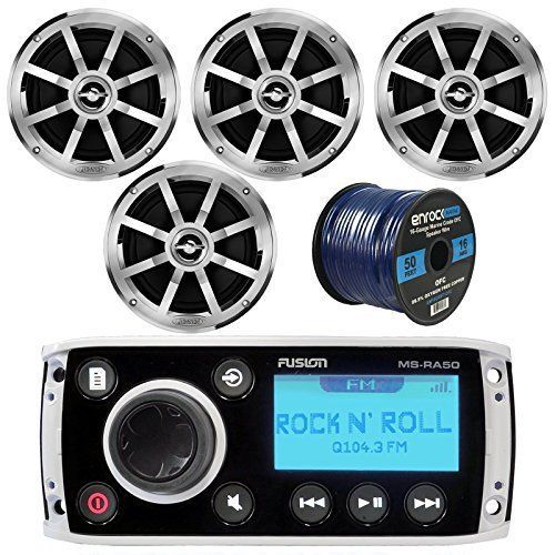 Fusion ms-ra50 bluetooth marine aux receiver, 4x jensen 6.5&#034; speaker, 50ft wire