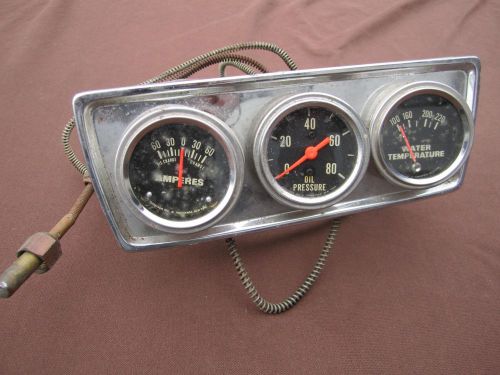 Rat rod gasser three gauge trio set angled water temp oil pressure amp chrome