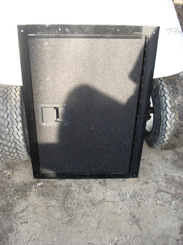 Trailer door, 19" x 28", new, trap door, black, heavy d