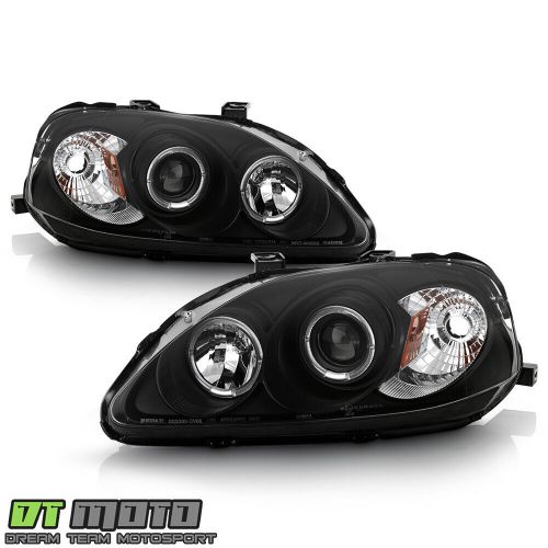 For blk 1999-2000 honda civic led halo projector headlights headlamps left+right