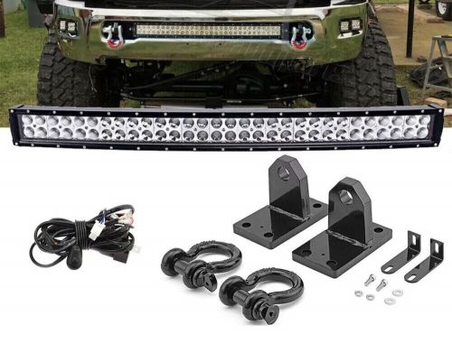 For ram 2500 3500 4500 bumper 30&#034; curved led light bar tow hook bracket wire kit