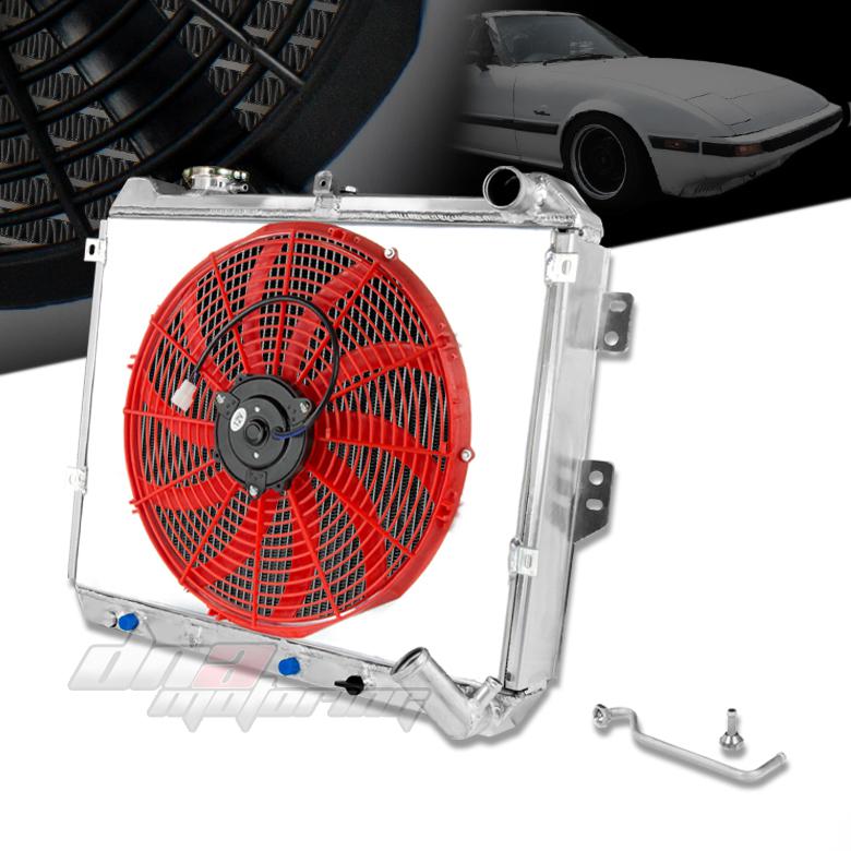 84-85 mazda rx-7/rx7 fb s3 3-row full aluminum racing radiator+red fan shroud