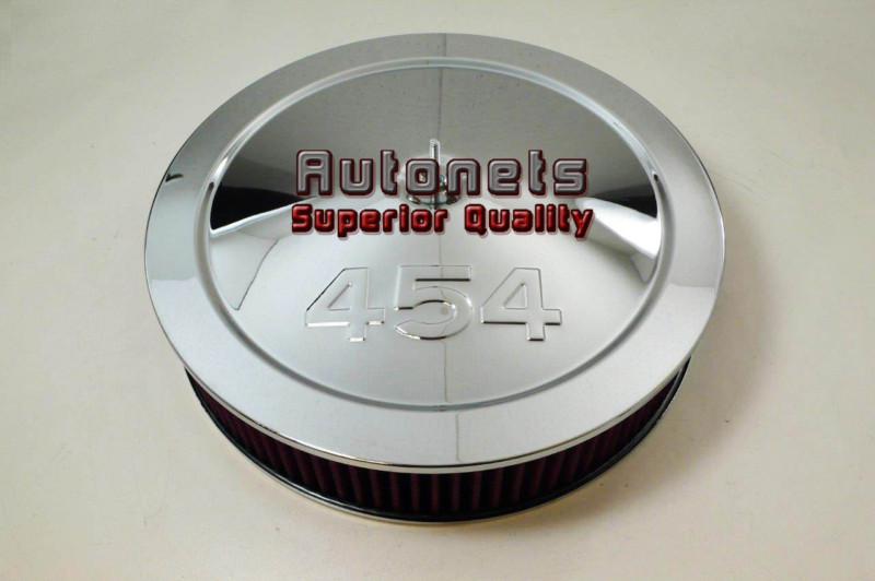 14" chevy 454 logo muscle car chrome steel air cleaner washable element hot rod