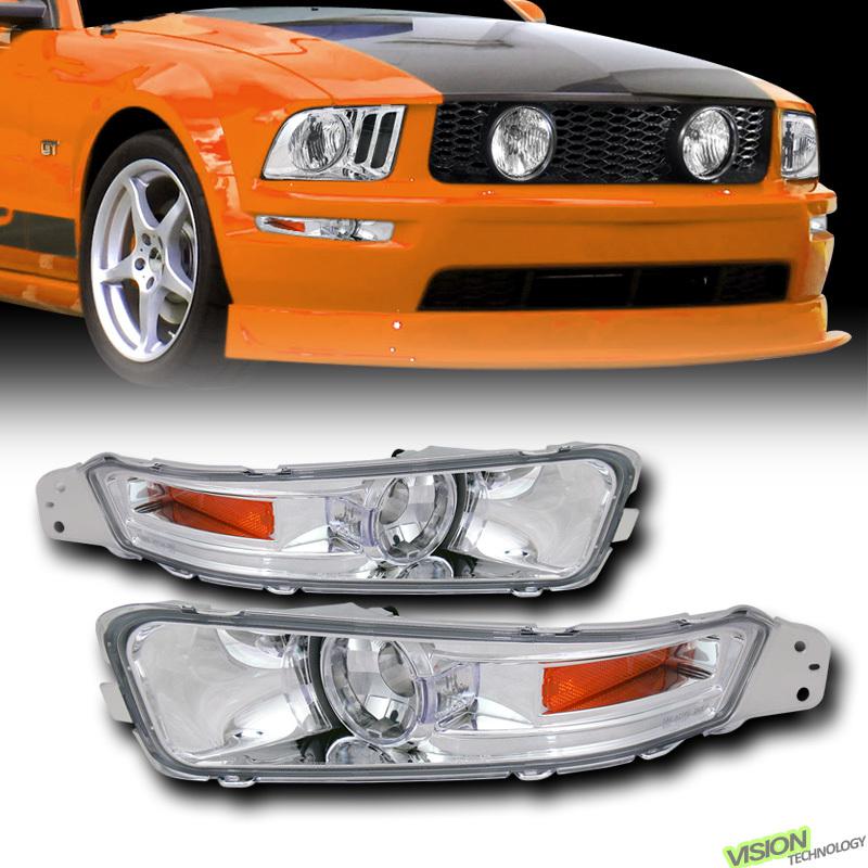 Pair 05-09 mustang euro clear lens bumper signal/parking lights lamps w/ amber