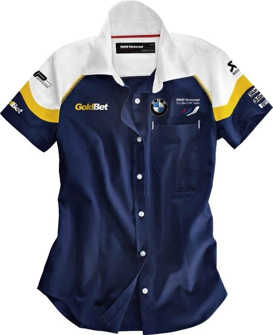 Bmw genuine motorsport ladies' short-sleeved blouse blue white yellow size xxl