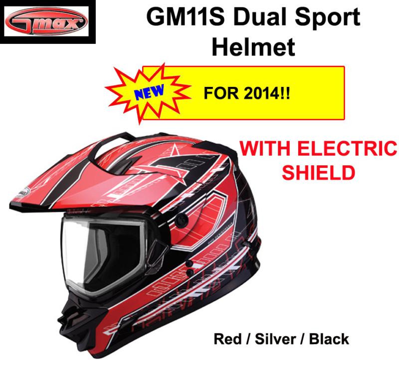 Gmax 2013 gm11s dual sport snow cycle helmet red nova w/electric shield small