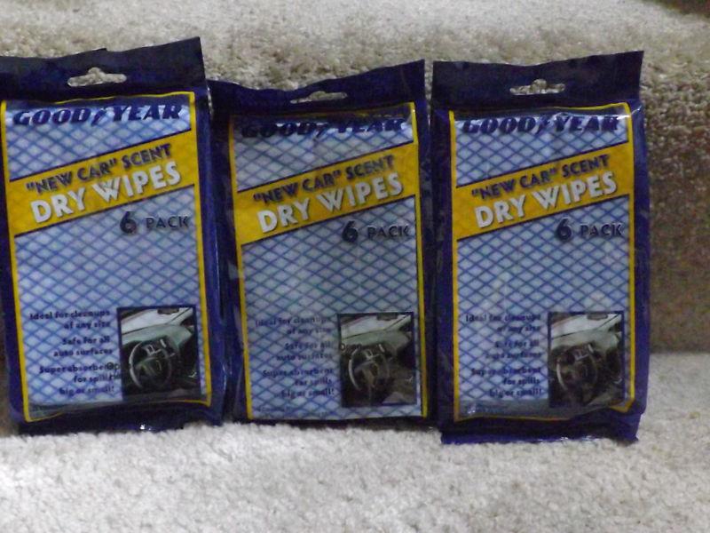*new*(3) pkgs of 6 goodyear "new car scent" dry wipes clean & polish any surface