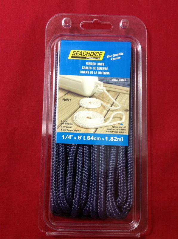 Seachoice 40881 fender line pair 1/4" x 6' navy double braided nylon rope