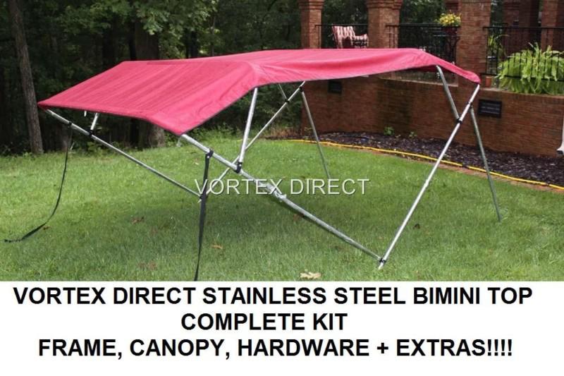 New burgundy vortex stainless steel frame bimini top 10 ft long, 97-103" wide