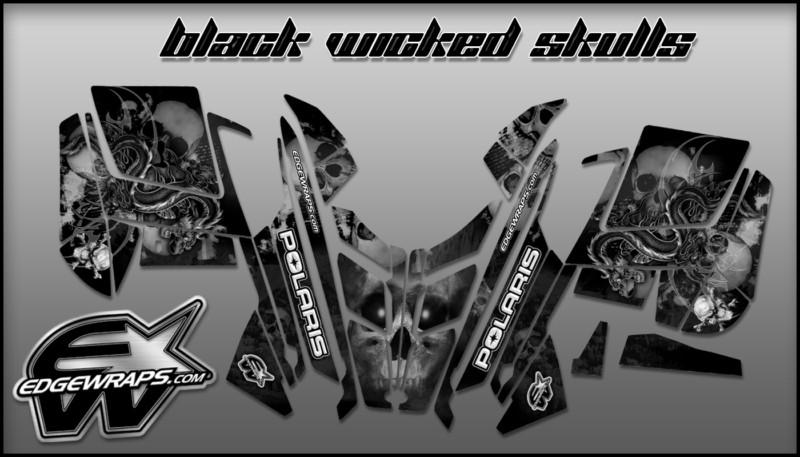 Polaris pro-rmk rush custom graphics kit -  black wicked skulls