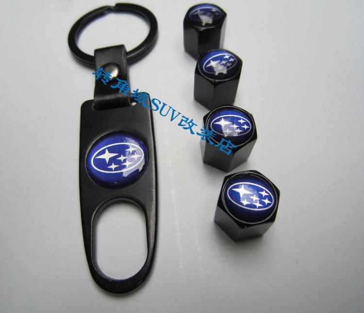 Black subaru wrench car key chain ring/tyre tire theft wheel valve stems caps