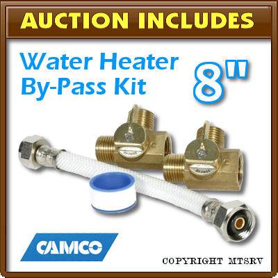 Camco 8" permanent water heater by-pass w/ brass valves -d