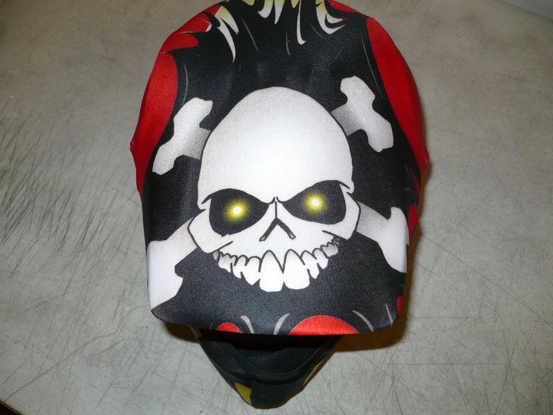 HELMET SKINZ RED SKULL & CROSSBONES, US $26.00, image 2