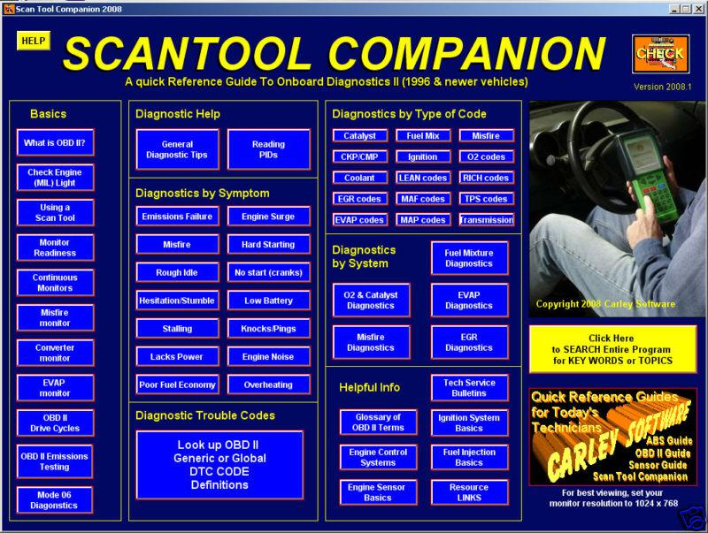 Scan tool diagnostic help software - helps you fix obd problems and codes