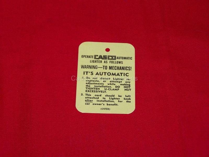 1936 - 1957 cadillac cigarette lighter instruction tag