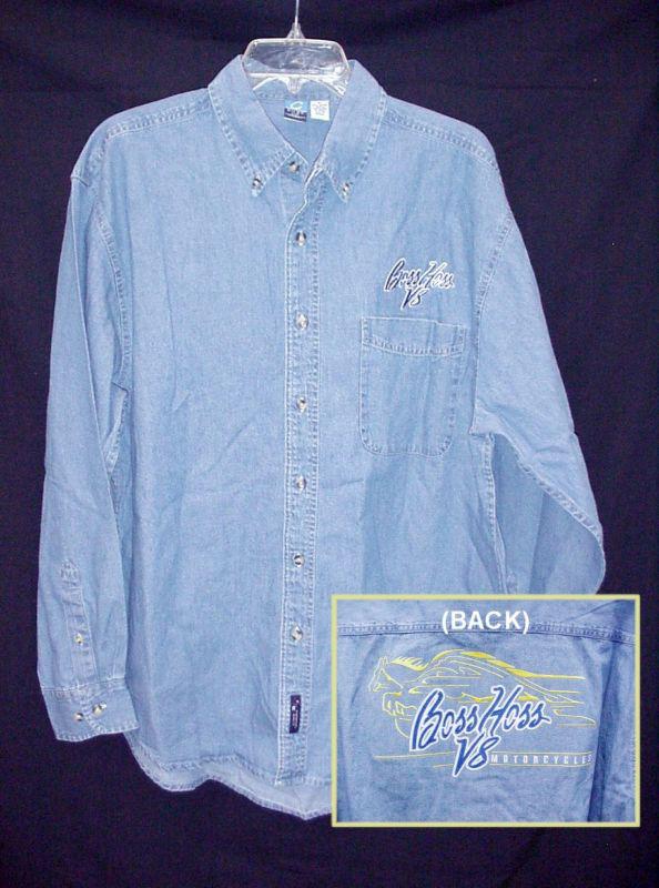 Boss hoss mens l motorcycle cycle v8 biker embroidered long sleeve shirt new y