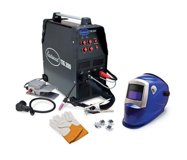 Eastwood tig 200 ac/dc welder welding gloves, helmet and integrip weld clamp kit