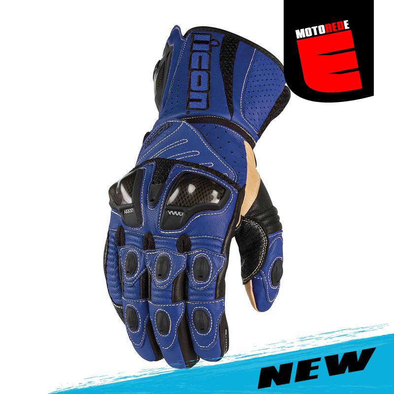 Icon overlord motorcycle riding long glove blue tan large lg l