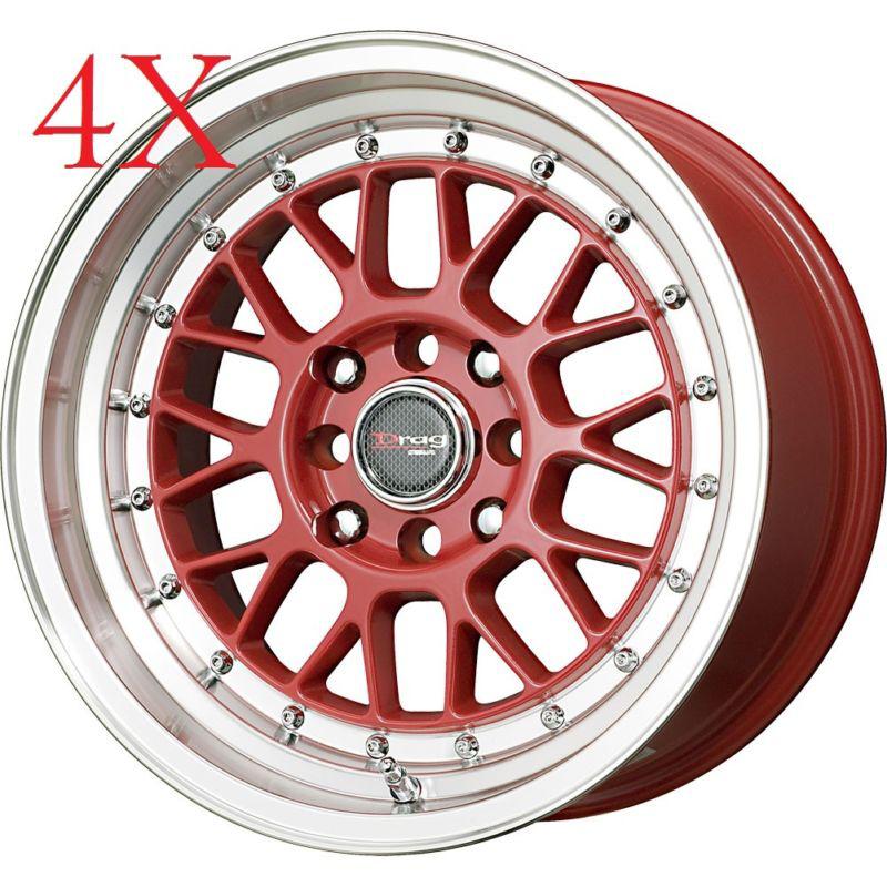 Drag wheels dr-44 15x8.25 4x100 4x114 +25 red rims civic del sol crx fit jdm mk2