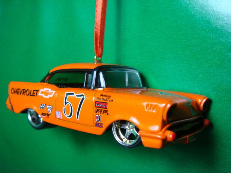 1957 '57 chevrolet chevy bel air racing orange christmas tree ornament