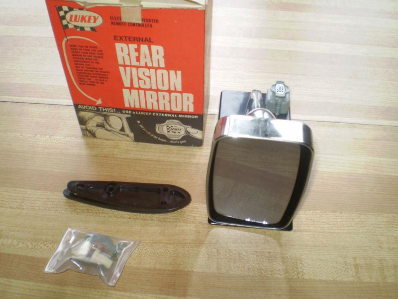 1960's auto chrome rear vision remote controlled luckey mirror in box nos 