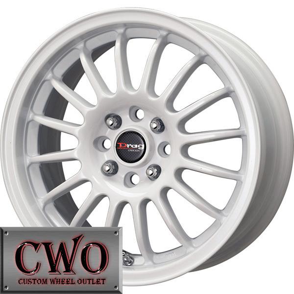 15 white drag dr-41 wheels rims 4x100 4 lug civic mini miata cobalt xb integra