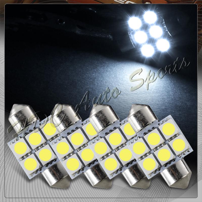 4x 31mm 6 smd white led festoon dome map glove box trunk replacement light bulbs