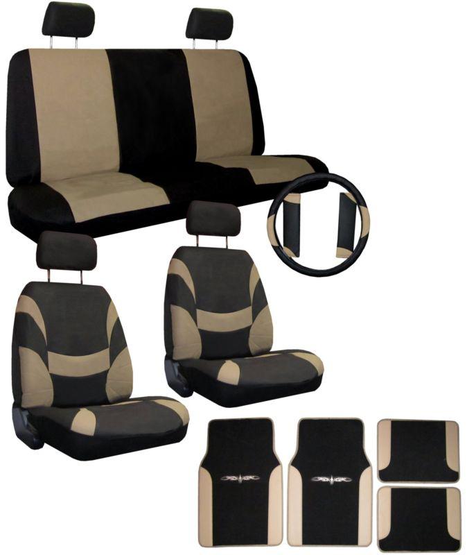 Tan black xtreme car truck suv seat covers pkg w/ tattoo floor mats & more #3