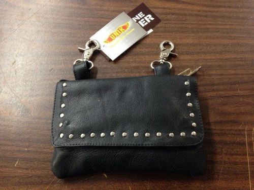 Motorcycle rider leather studded clip on purse bag