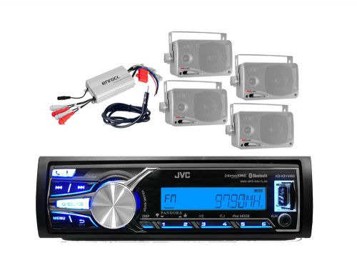 Marine jvc ipod iphone aux input radio, 800w amp, antenna, 4 silver box speakers