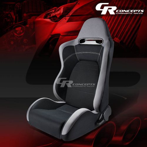 2x type-r gray black cloth sports racing seats+mounting slider driver left side
