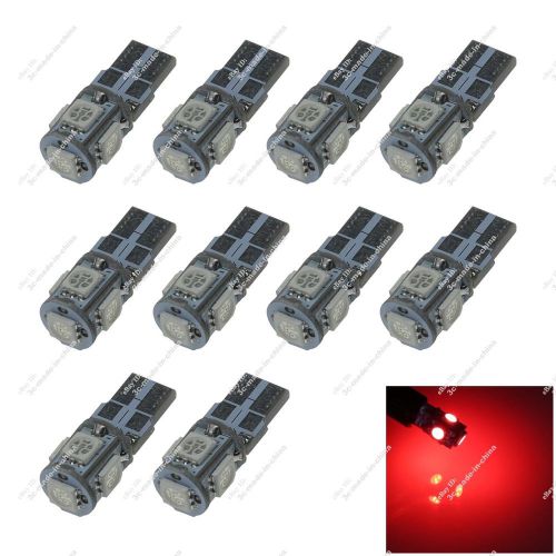 10x red t10 193 655 5 smd 5050 led pcb wedge side light reverse bulb auto z20067