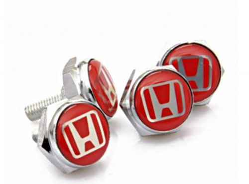 4 pcs honda red logo separate chrome license plate frame bolt screws for honda