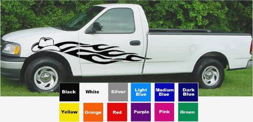 Cowboy hat &amp; flames vinyl decal kit / sticker / car graphics / racing stripes