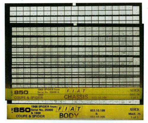 Oem fiat 850 spider dealer parts manual microfiche set - late 1968 - 1969