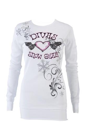 Divas snow gear ladies winged heart long sleeve thermal shirt - white (sm/small)