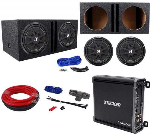 (2) kicker 43c124 comp 12" 600w car subwoofers+amplifier+amp kit+vented sub box
