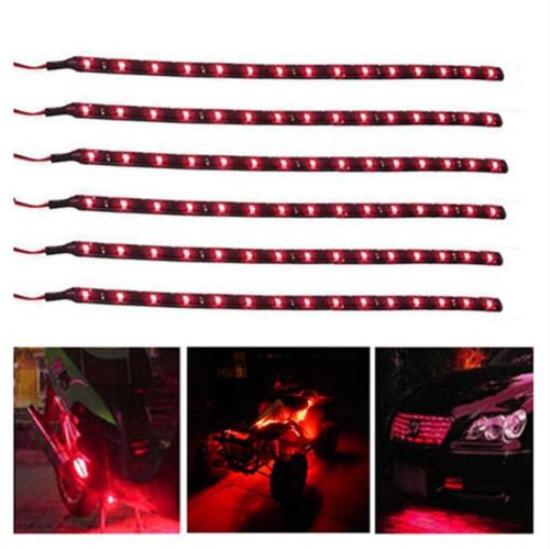 6x 12'' 30cm atv utv car motorcycle flexible led strip drl light waterproof red