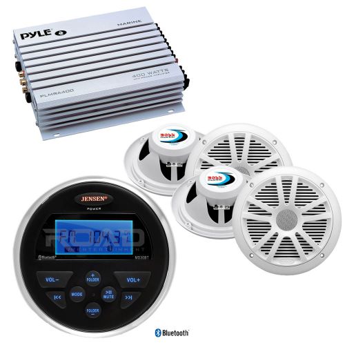 Find Jensen Marine USB AUX Bluetooth Radio, Amplifier, 4 White 6.5"Dual