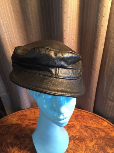 Black leather captains motorcycle hat cap adjustable cabbie