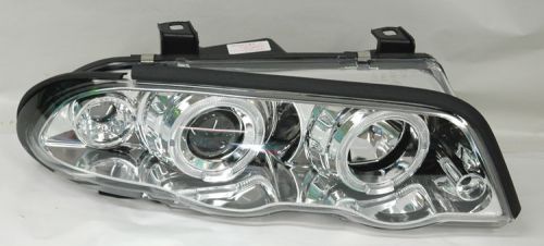 Clear projector halo angel eye headlights pair fits bmw e46 3 series 99-01 4dr