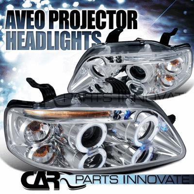Chevy 04-08 aveo 4/5dr sedan hb led halo projector headlights lamp chrome