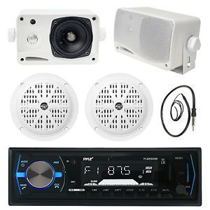5.25&#034; white marine speakers,black bluetooth usb radio, 3.5&#034; box speakers,antenna