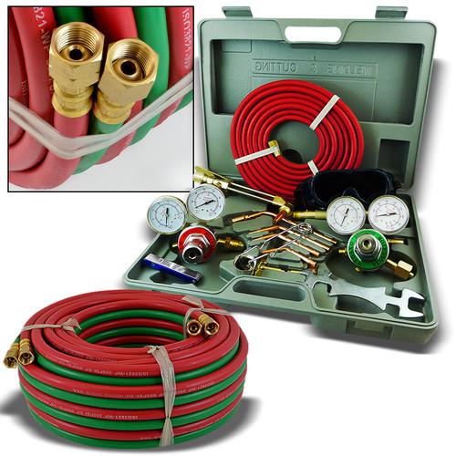 Hd 50ft twin epdm rubber hose 300psi + oxygen acetylene cutting torch kit harris