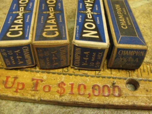 4 vintage nos champion y4a spark plugs 10mm thread 5/8&#034; hex 1930&#039;s cadillac